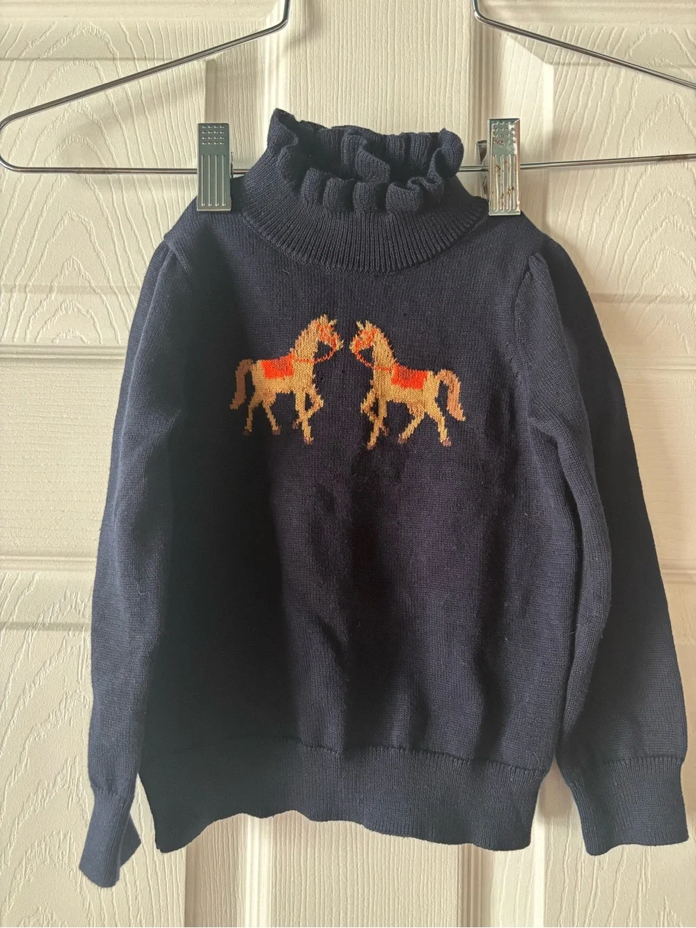 Janie and Jack Girls Dark Marine Horse Sweater - Navy. Size 12-18 months